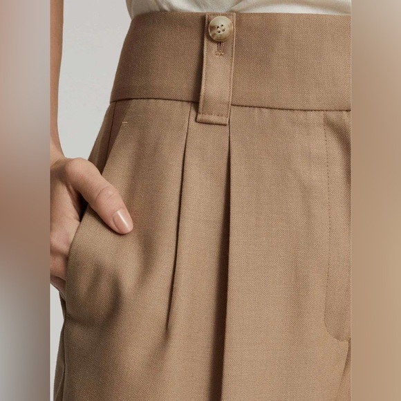 REISS Esther Wool Silk Linen Blend Pleat Front Trousers High Rise Pants In Tan 8 - Picture 5 of 16